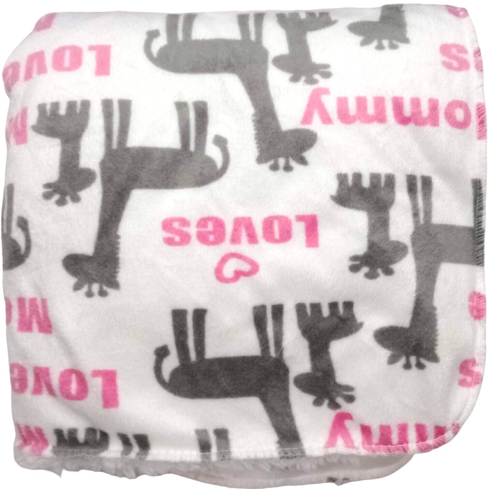 SL Home Fashions White Giraffe Mommy Loves Me Baby Girl Blanket Plush 119741